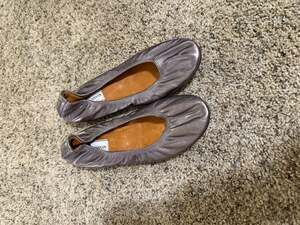Lanvin Metallic Silver Anthracite Lambskin Leather Ballerina Flats Size 39
